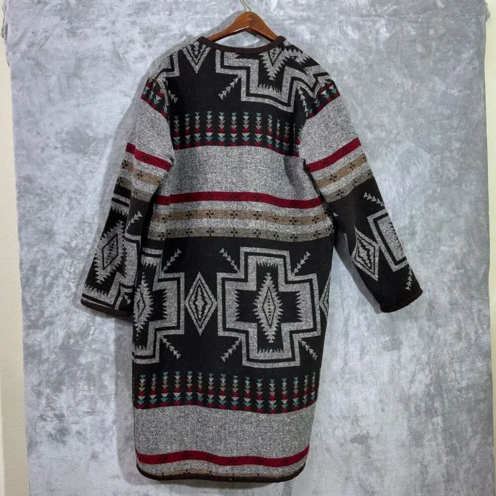 Southwestern Aztec Duster Cardigan Women's Long Open Front Boho Western One Size